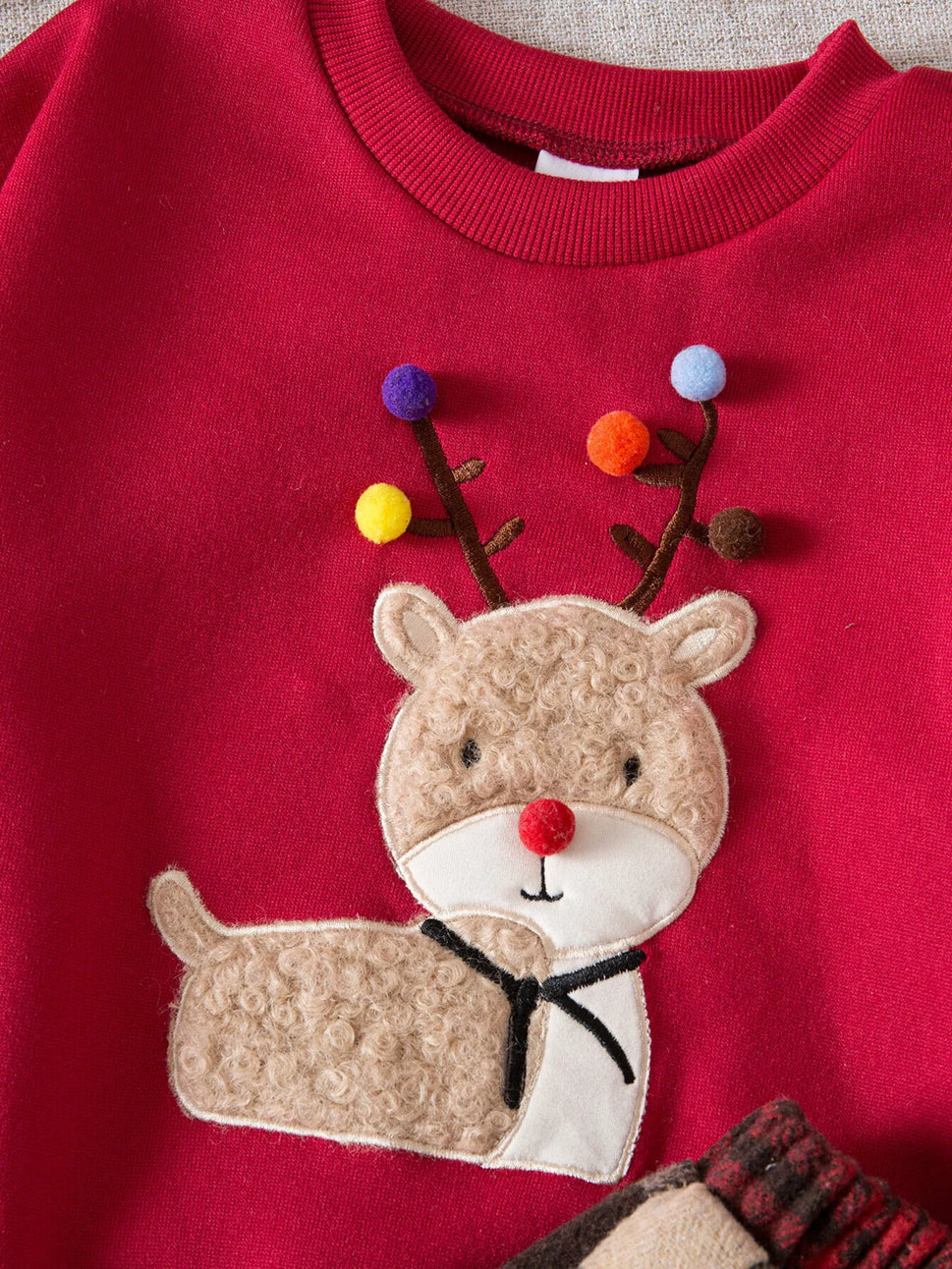 Children's Christmas Reindeer Sweatshirt & Plaid Skirt Set