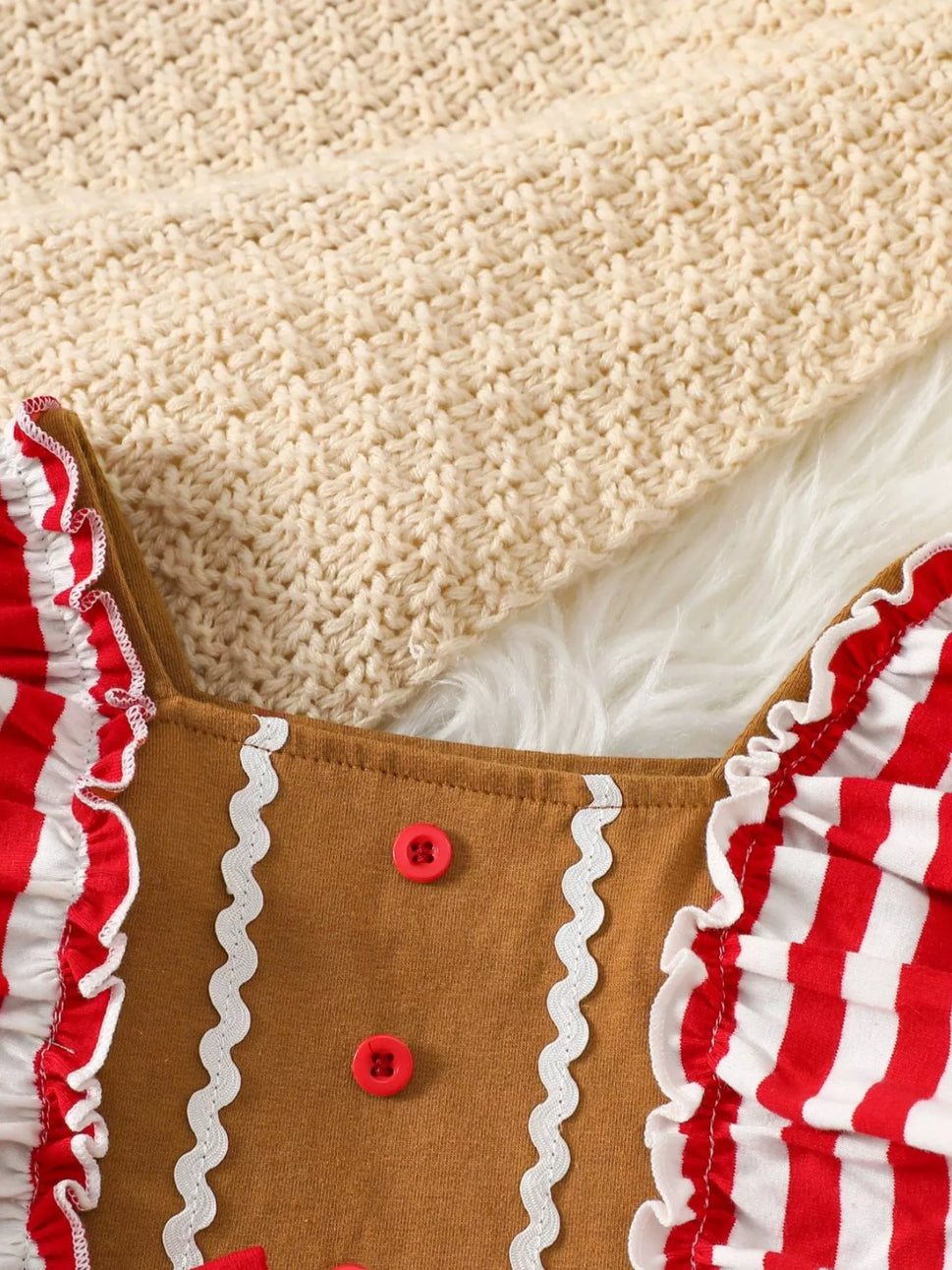 Children's Christmas Gingerbread Inspired Ruffle Trim Snapped Legs Jumpsuit