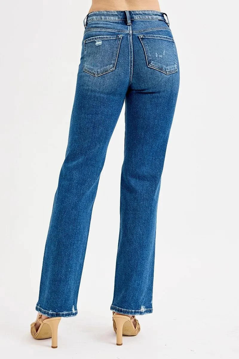 RISEN Full Size Tummy Control High Rise Straight Distressed Jeans Plus Size