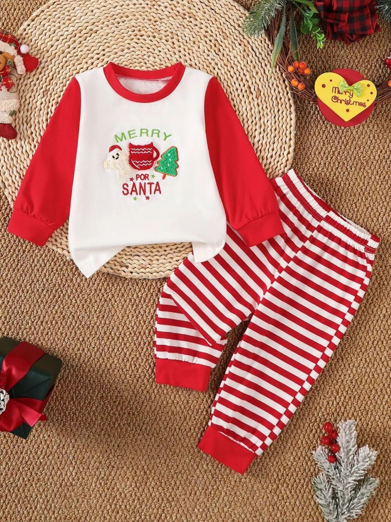 Children's Christmas Reindeer Striped Pajama Set