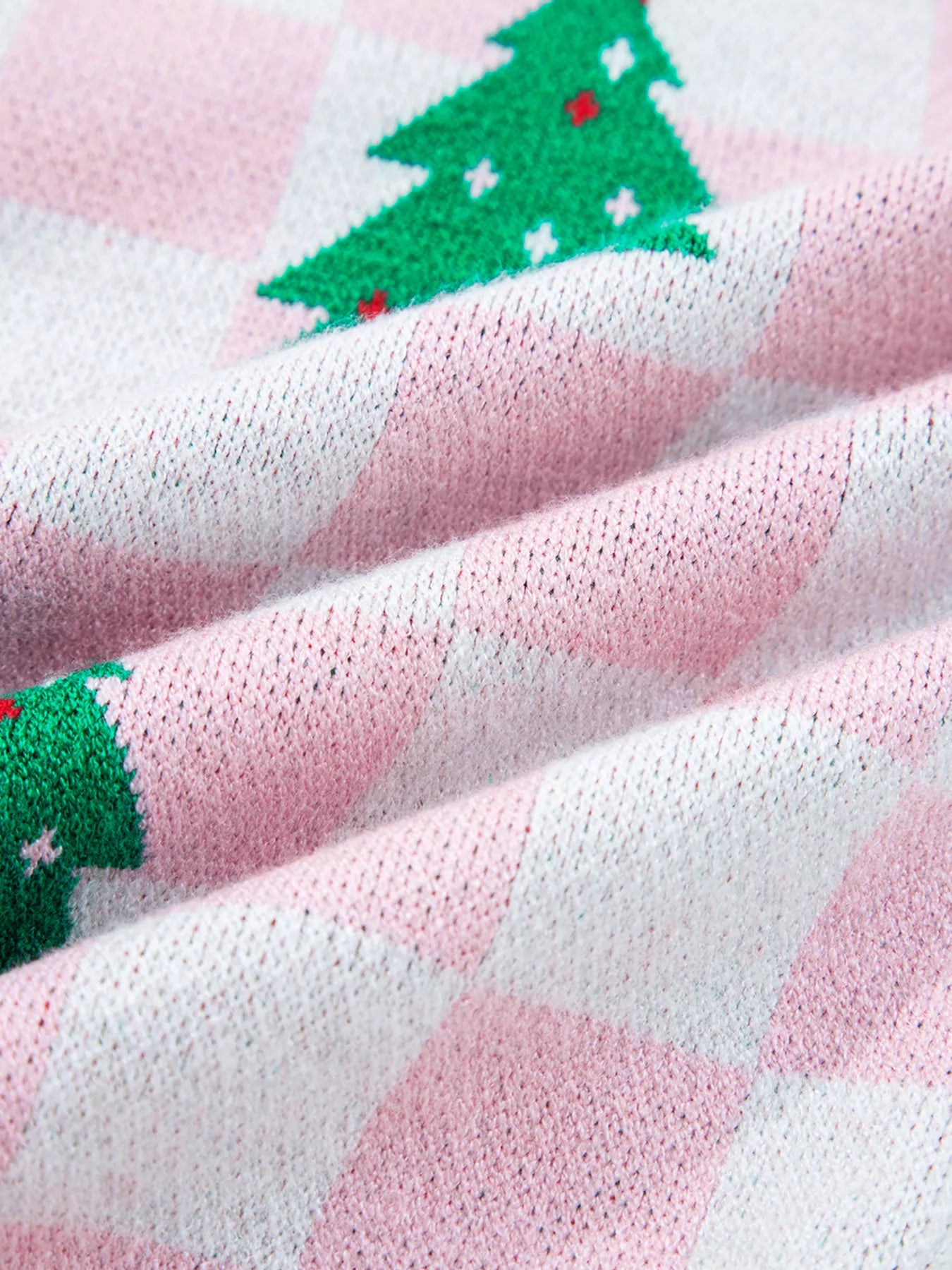 Christmas Tree Pattern Checkered Button V Neck Cardigan