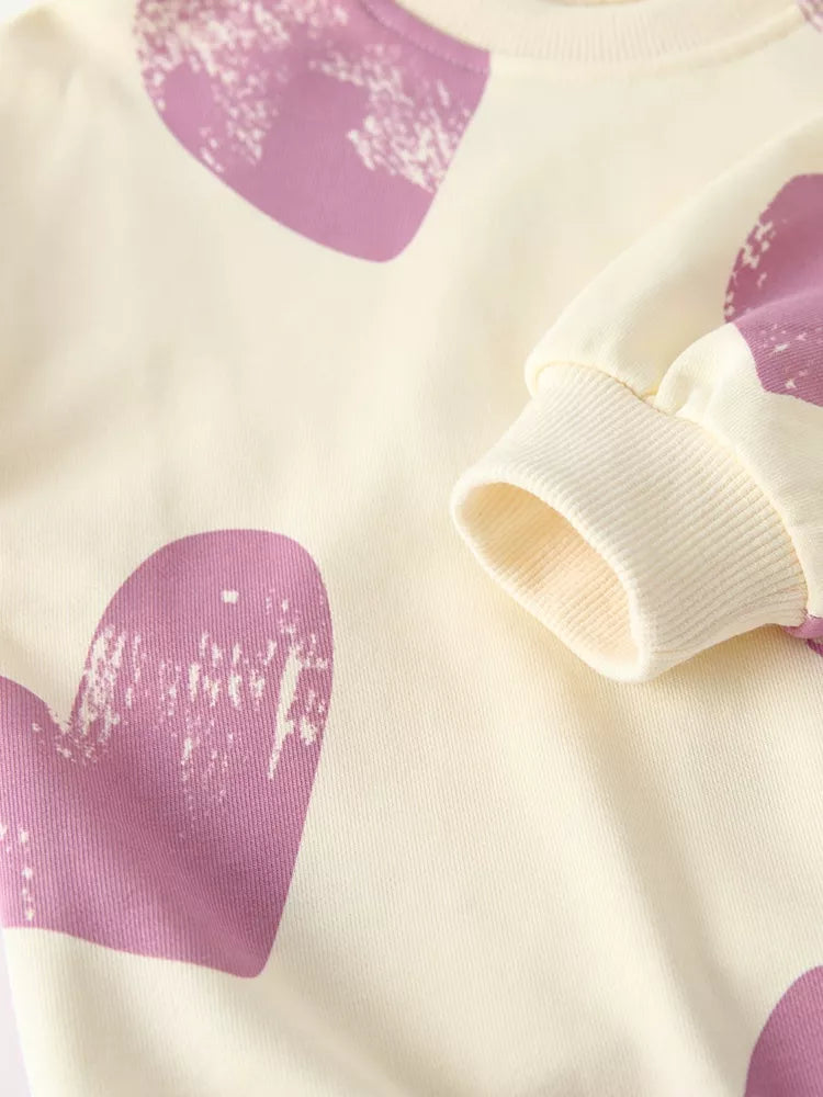 Children's Heart Print Round Neck Top and Pants Set