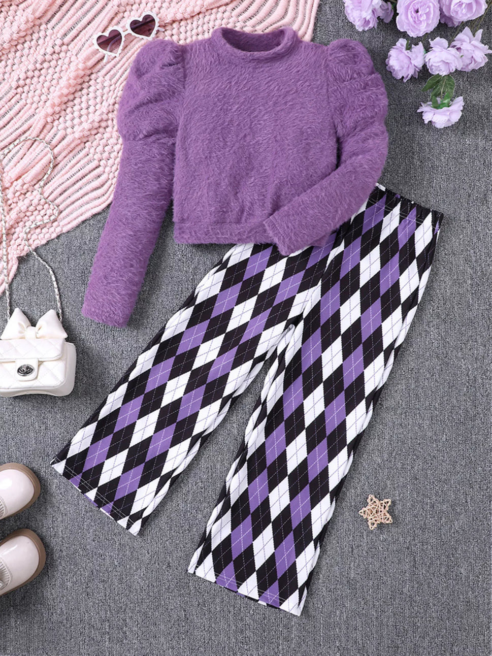Children's Fuzzy Knit Top & Pants Set