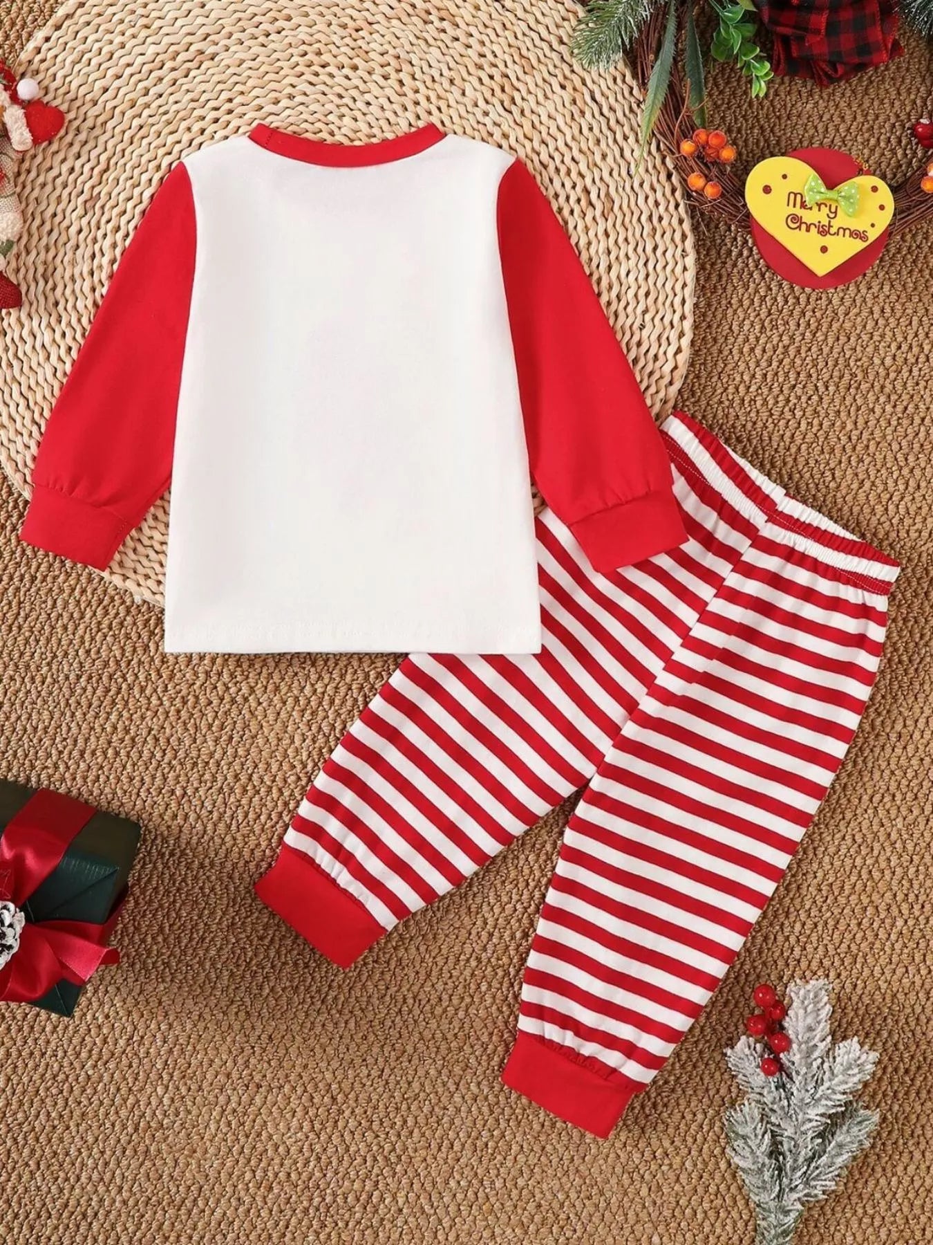 Children's Christmas Reindeer Striped Pajama Set
