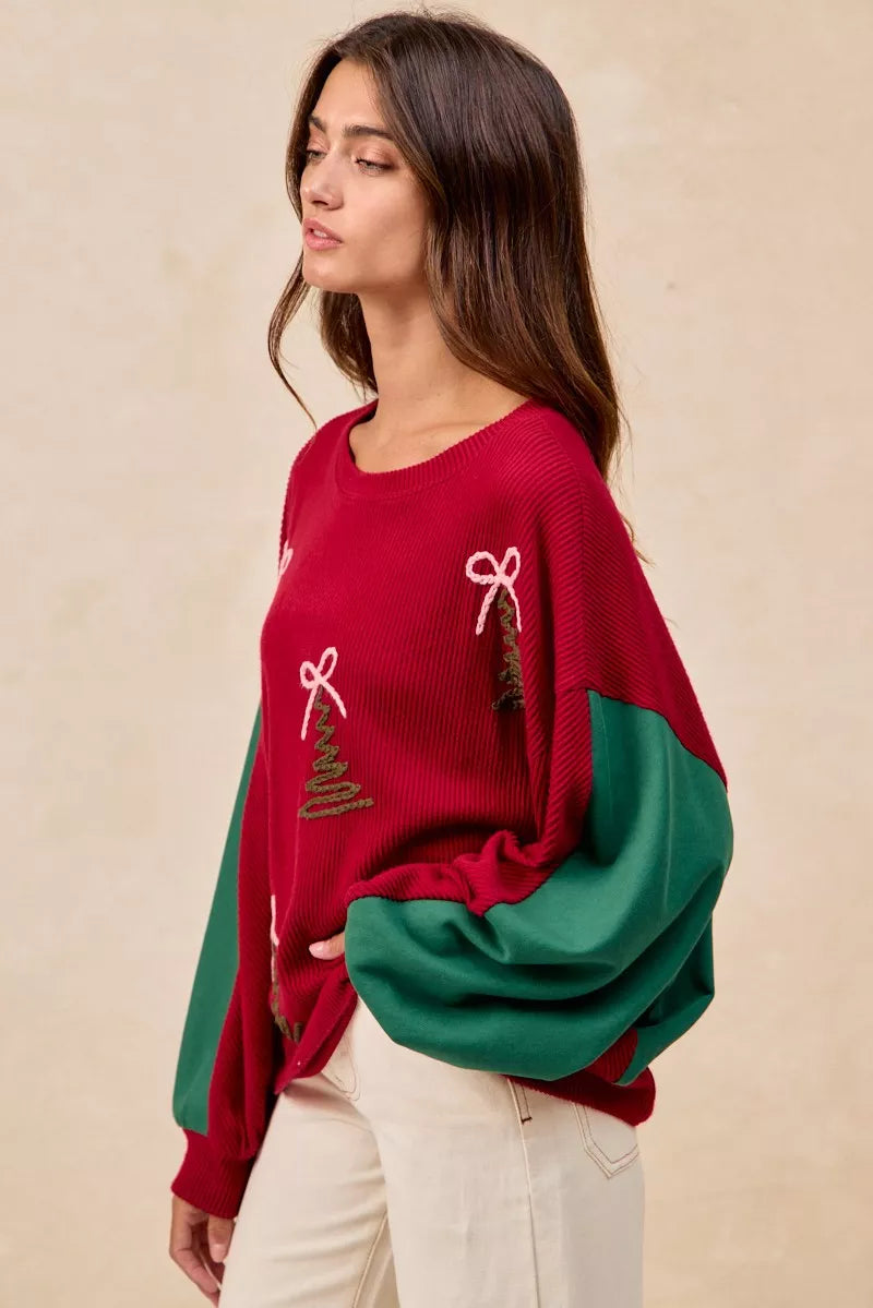 BiBi Christmas Theme Tree Embroidered Sweater