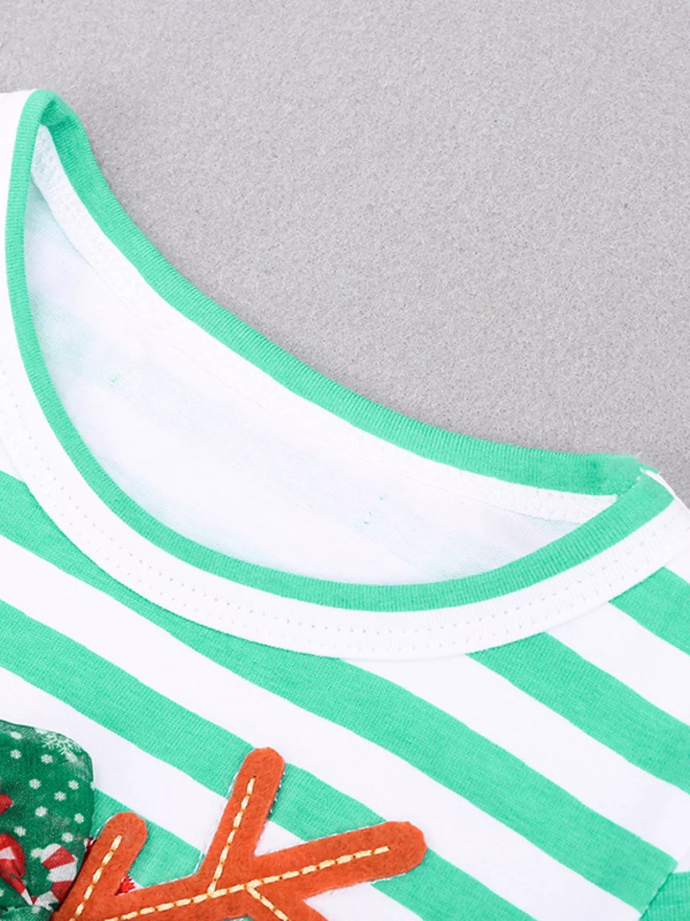 Children's Christmas Reindeer Applique Striped Long Sleeve Dress