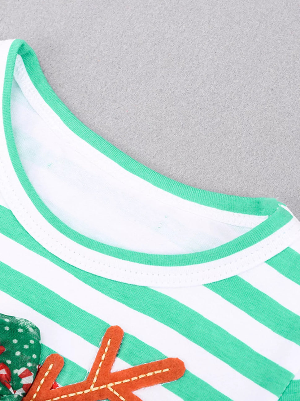 Children's Christmas Reindeer Applique Striped Long Sleeve Dress