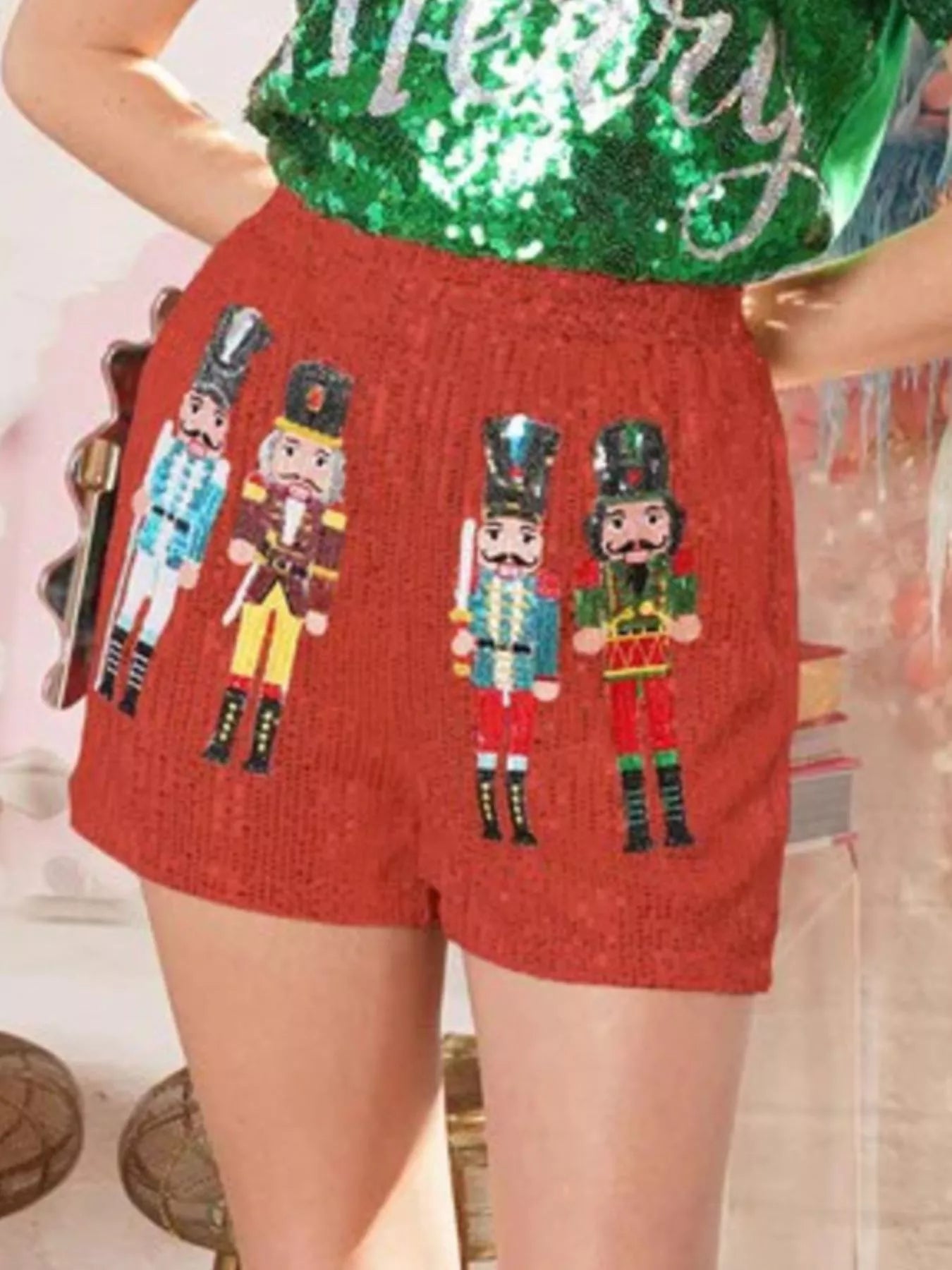 Christmas Sequined Nutcracker Shorts