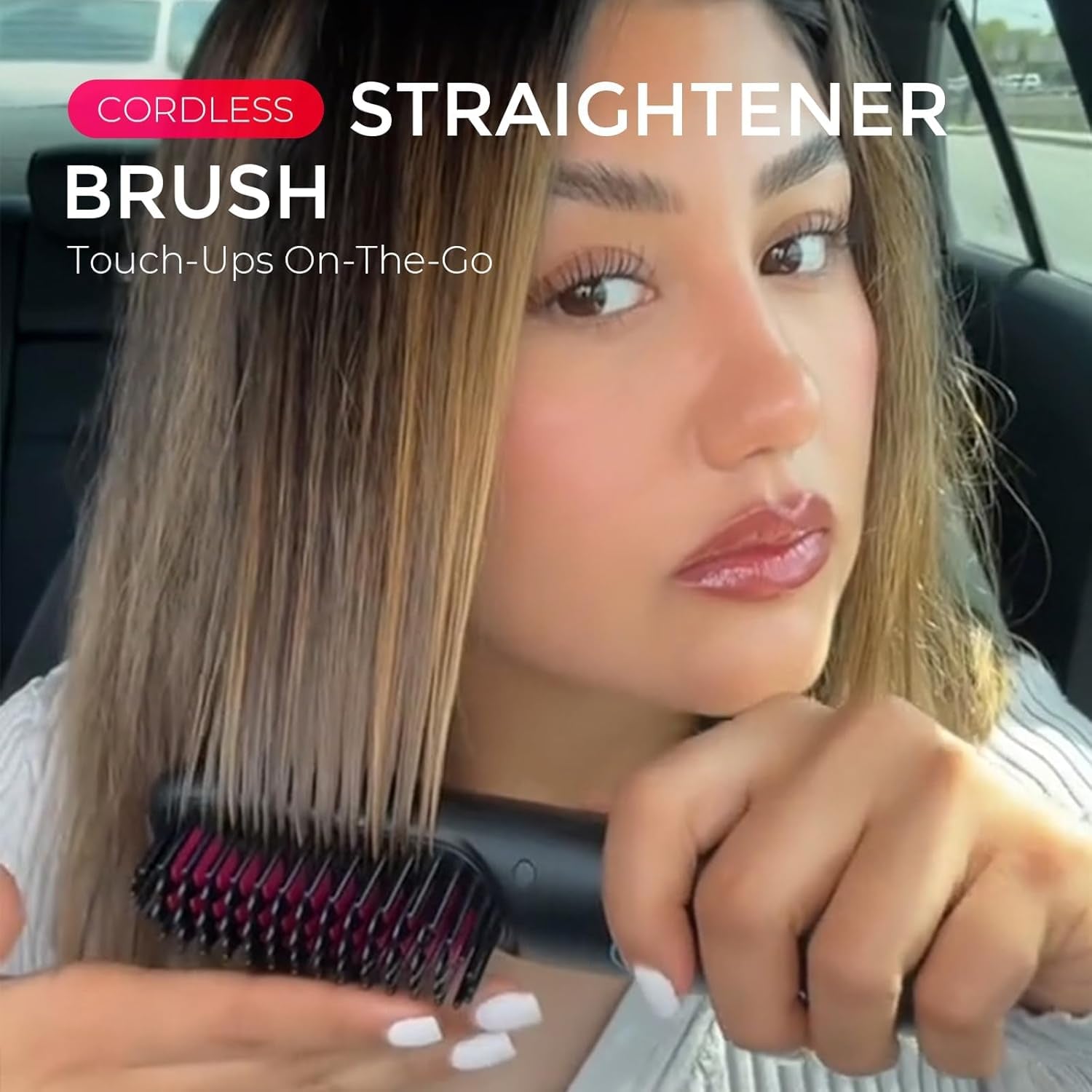Cordless Hair Straightener Brush - Upgrade Porta ECO Portable Straightening Brush for Travel, Mini Hot Straightening Comb for Women, Ceramic Coating, Lightweight for Touch-Ups,Anti-Scald, Black