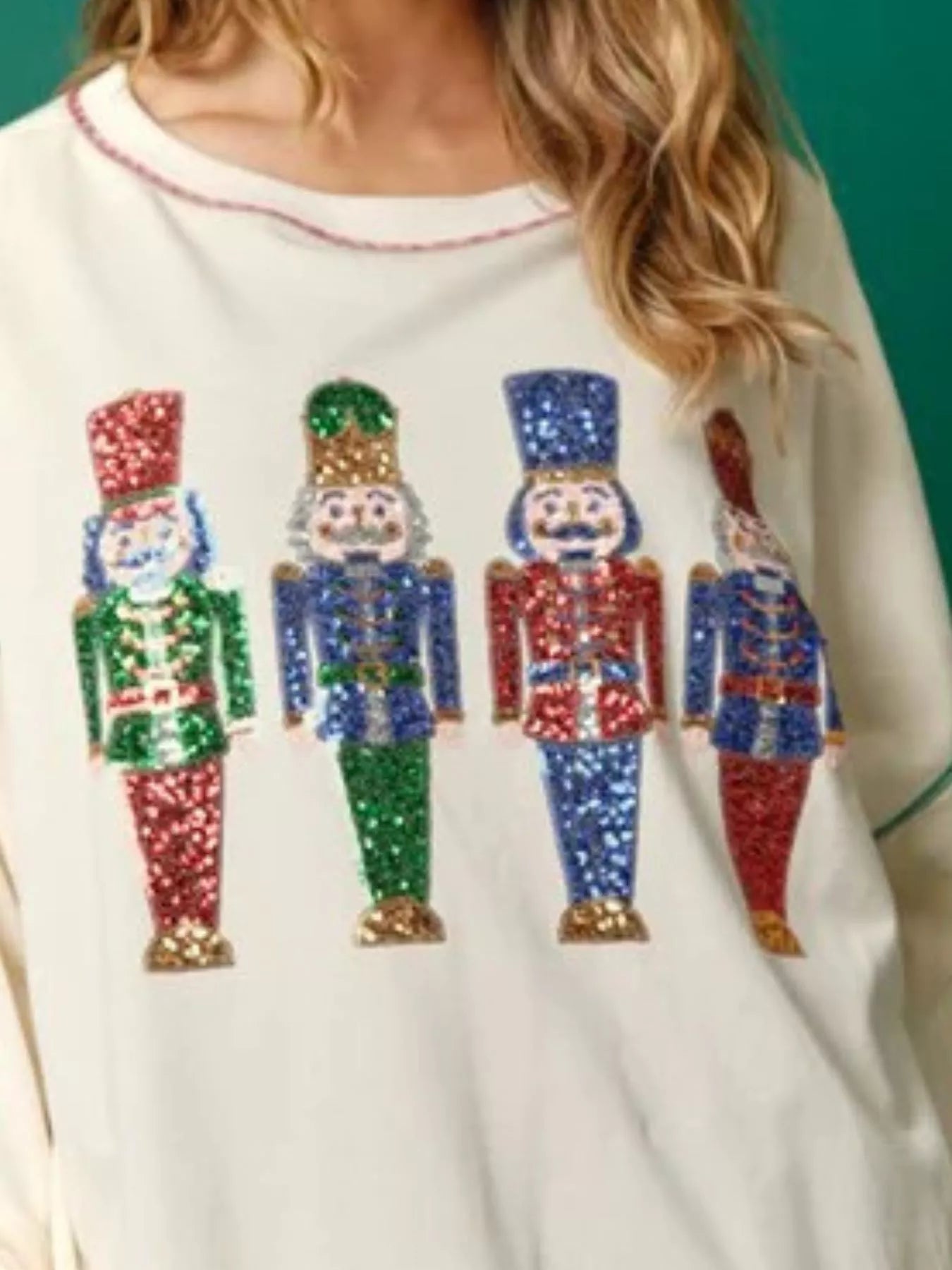 Christmas Nutcracker Sequin Round Neck Sweatshirt
