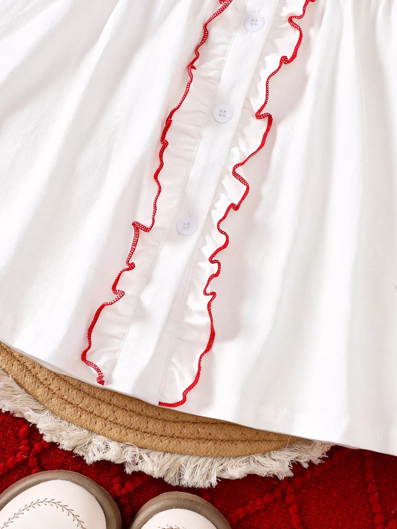 Children's Christmas Tree Embroidered Ruffle Trim Dress