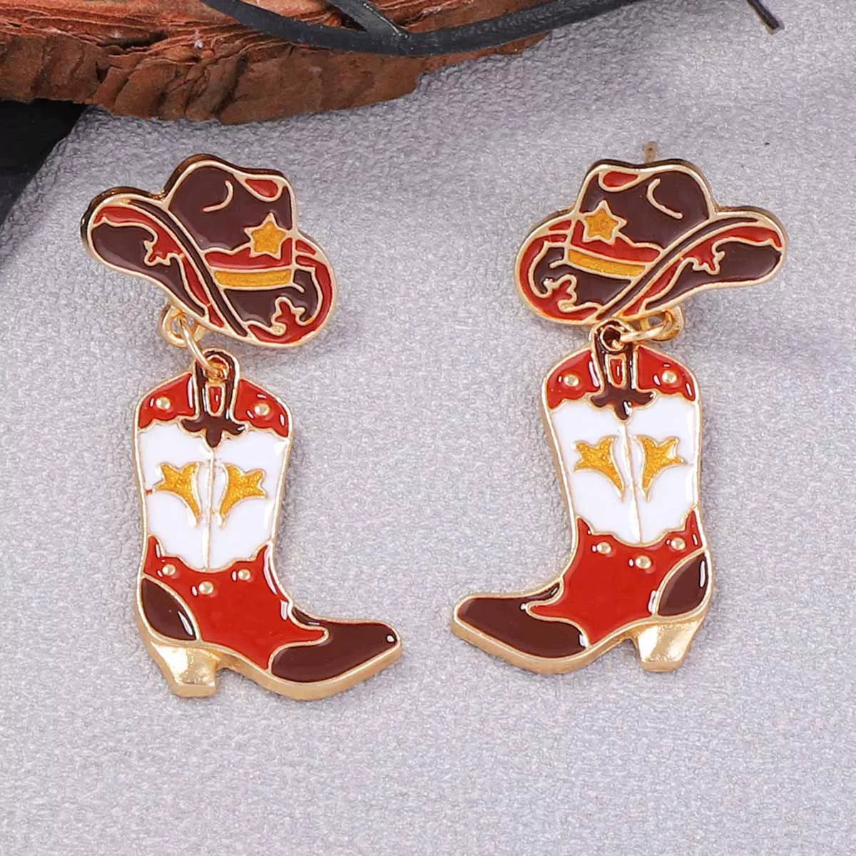 18K Gold-Plated Cowboy Hat Boots Dangle Earrings