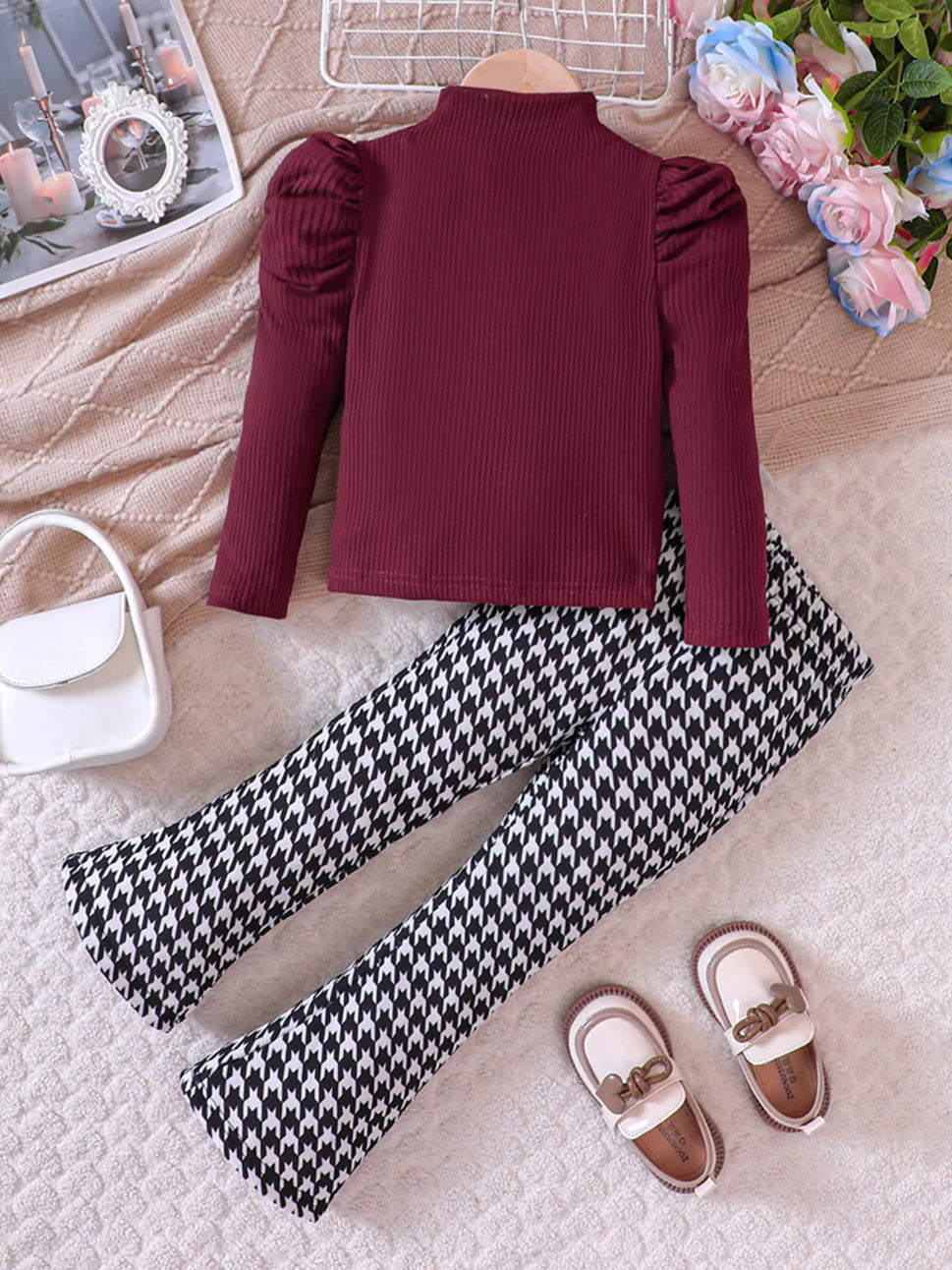 Children's Long Sleeve Top & Houndstooth Pants Set