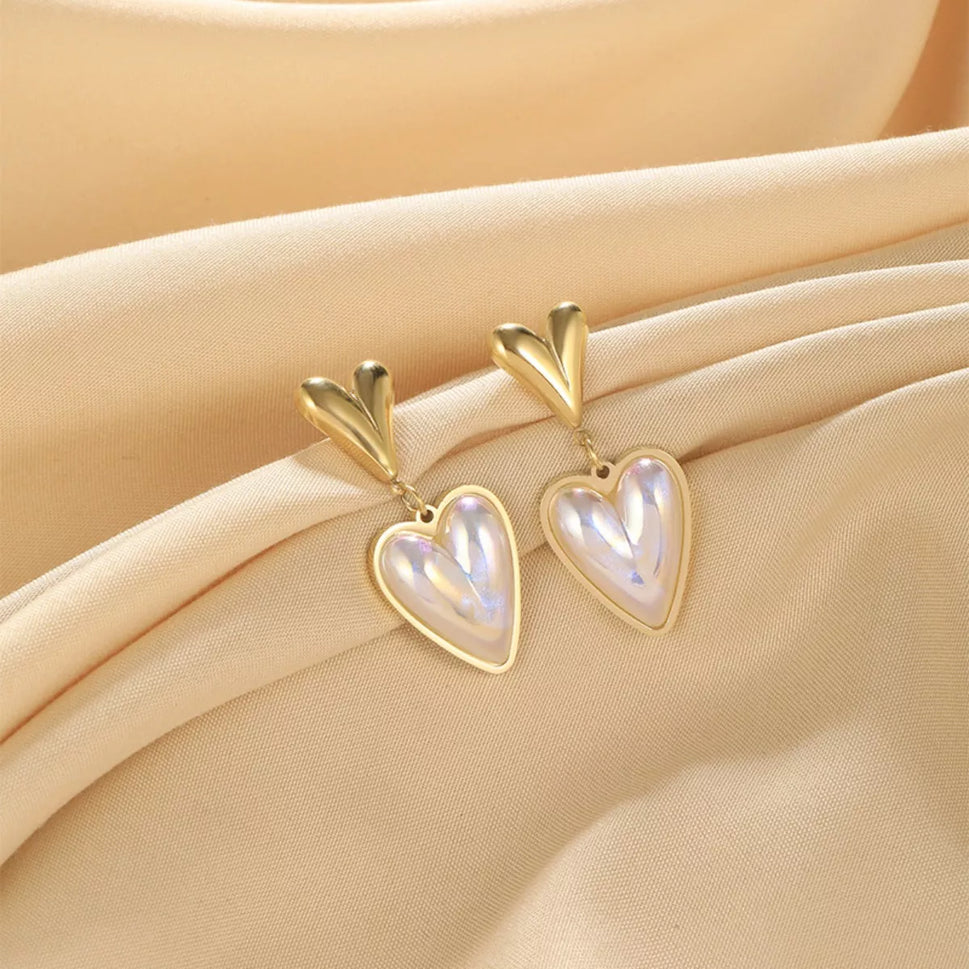 Heart-Shaped Pearl Drop Earrings