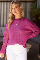 Switch Openwork Lantern Sleeve Dropped Shoulder Sweater 3 image