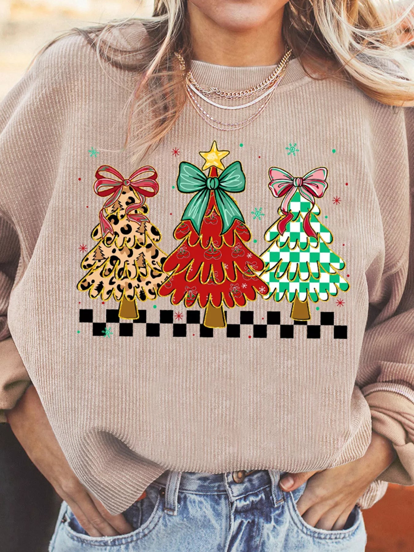 Christmas Tree Holiday Corded Tunic Sweatshirt