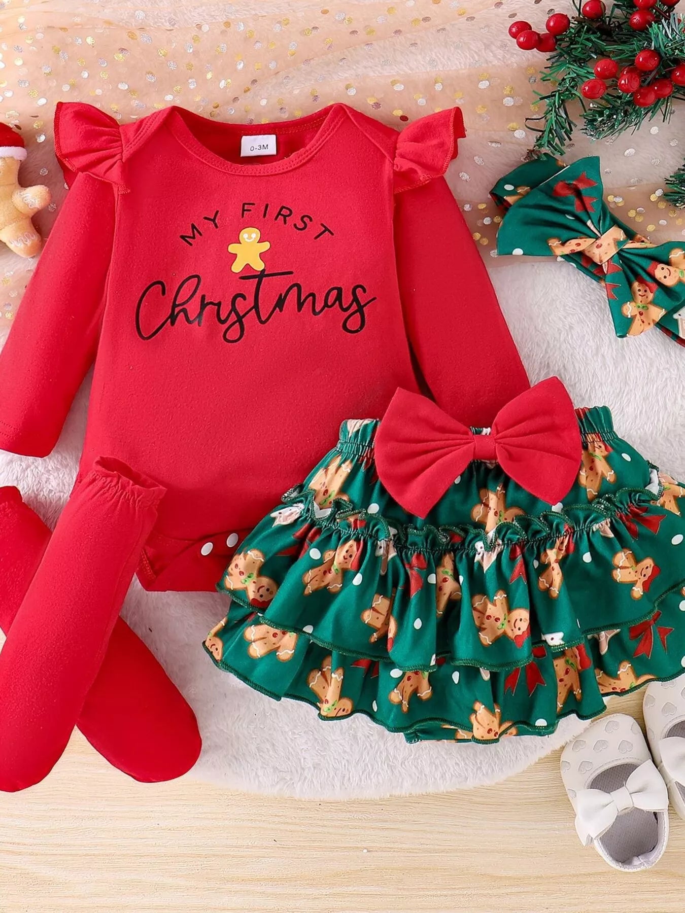 Children's My First Christmas Ruffle Sleeve Set