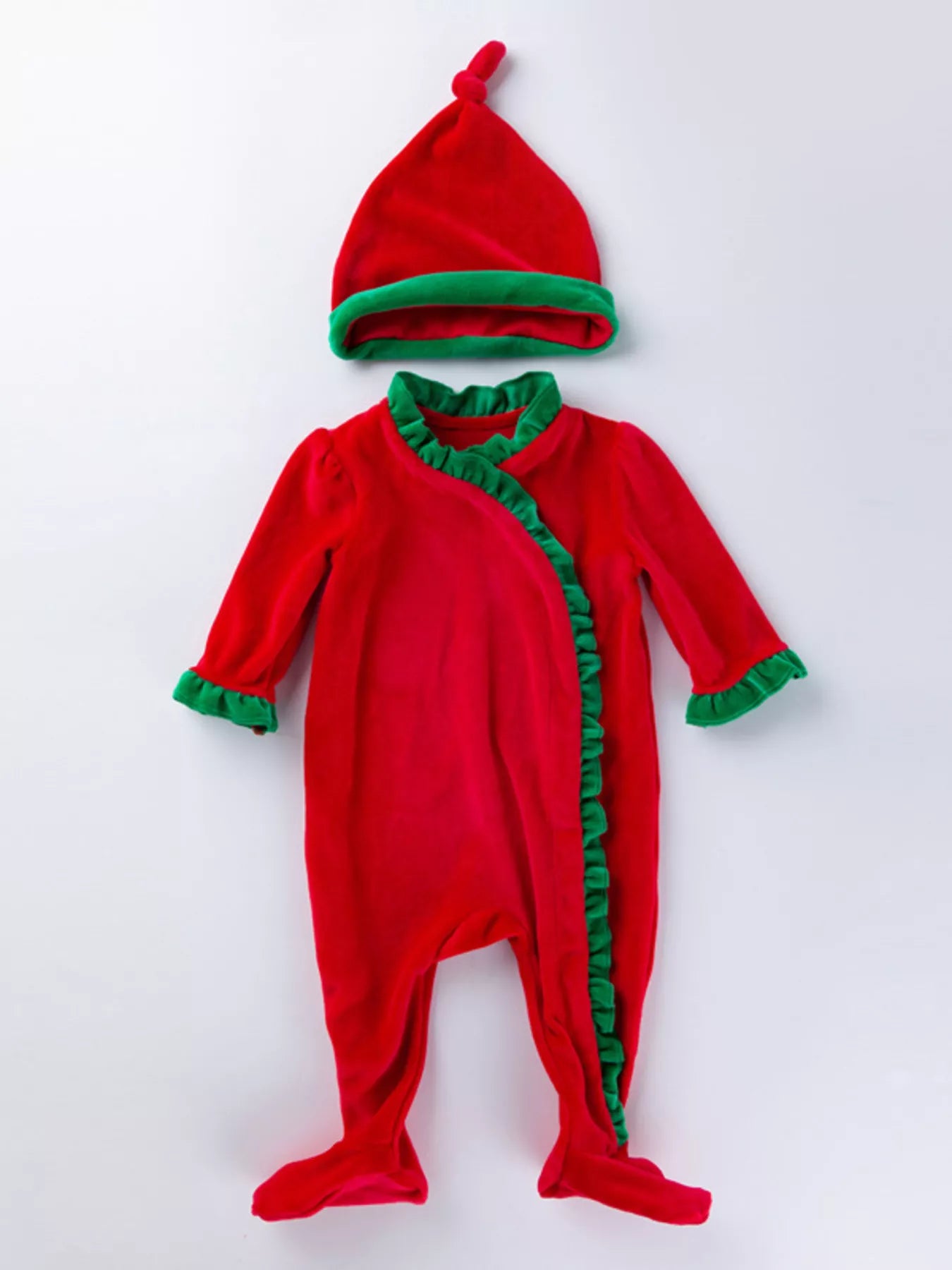 Children's Christmas Velvet One-Piece with Hat