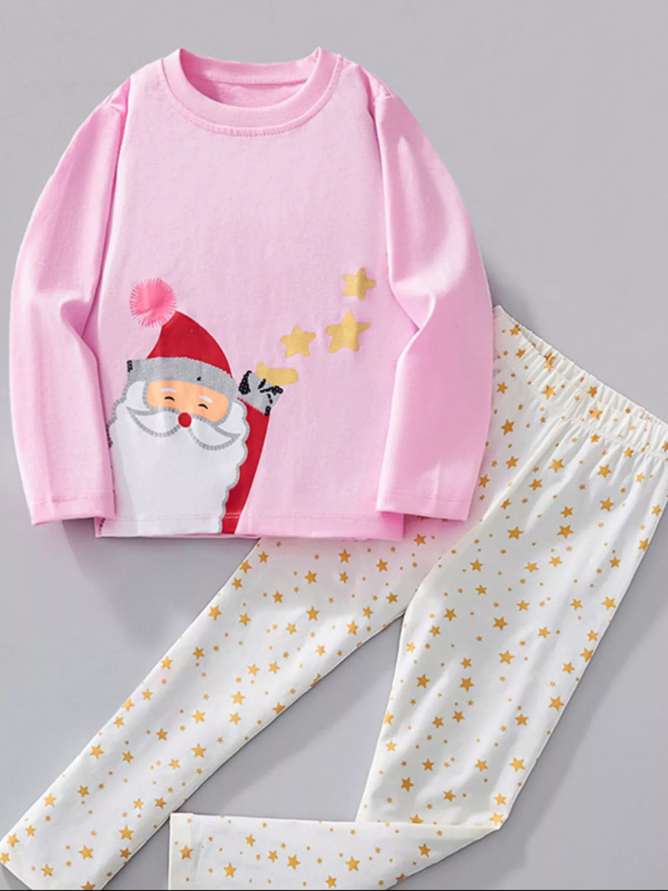 Children's Santa Top and Star Pants Pajama Set