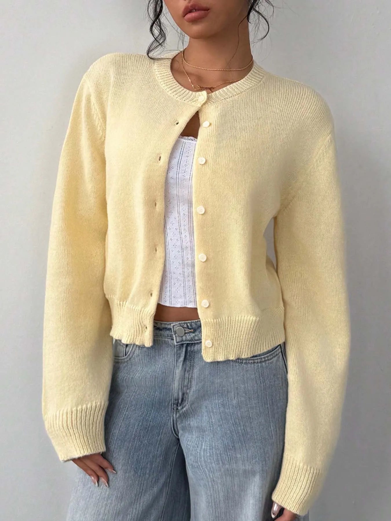 Button-Up Long Sleeve Knit Cardigan