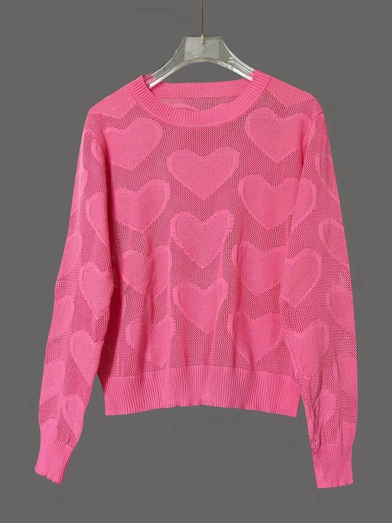 Heart Round Neck Long Sleeve Sweater