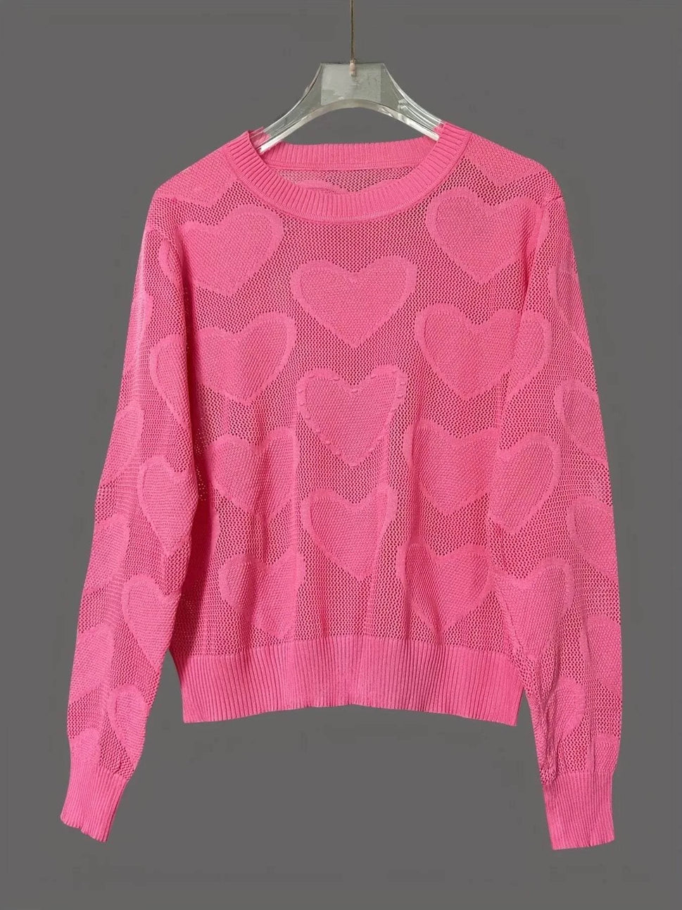 Heart Round Neck Long Sleeve Sweater