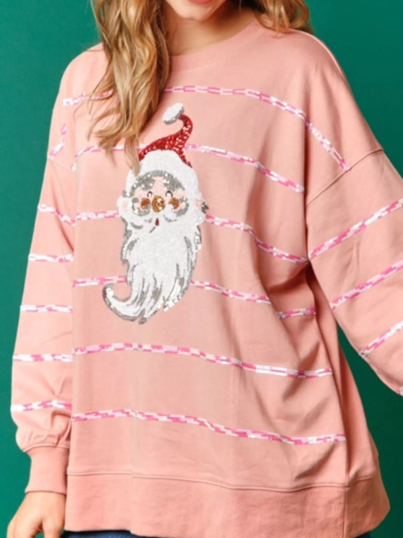 Christmas Santa Striped Long Sleeve Sweatshirt