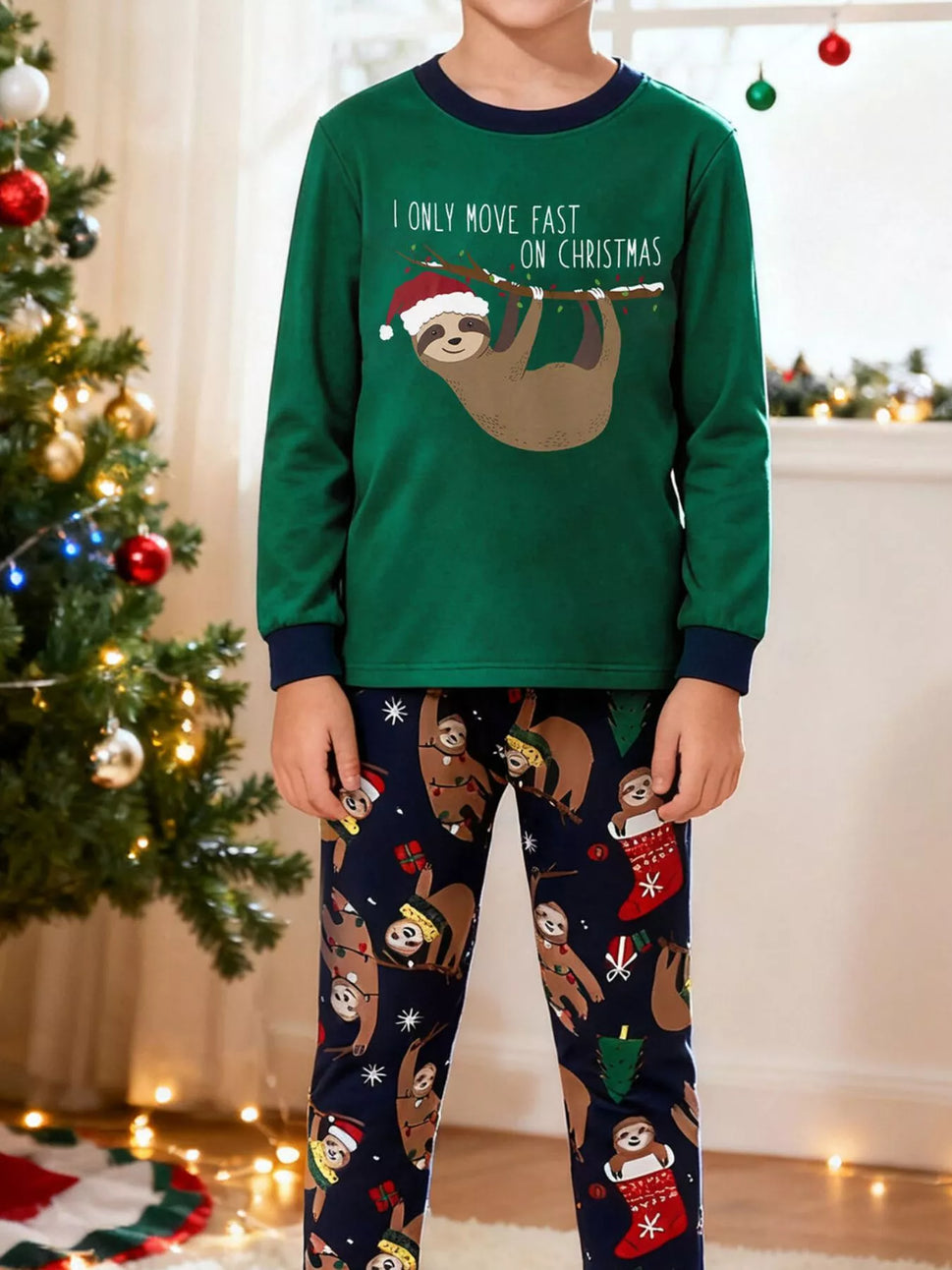 Children's Christmas Sloth Long Sleeve Pajama Set