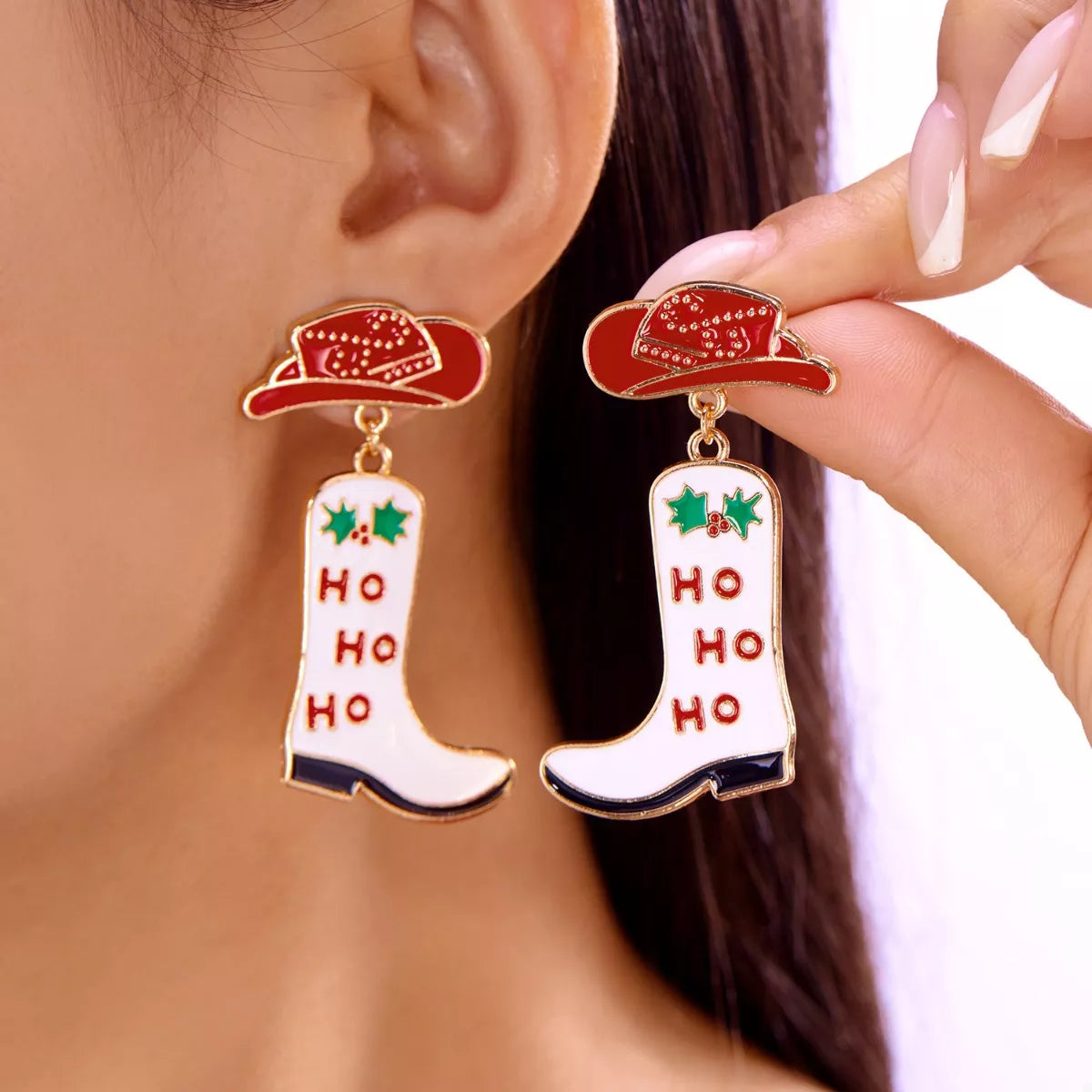 Christmas Cowboy Boots Earrings