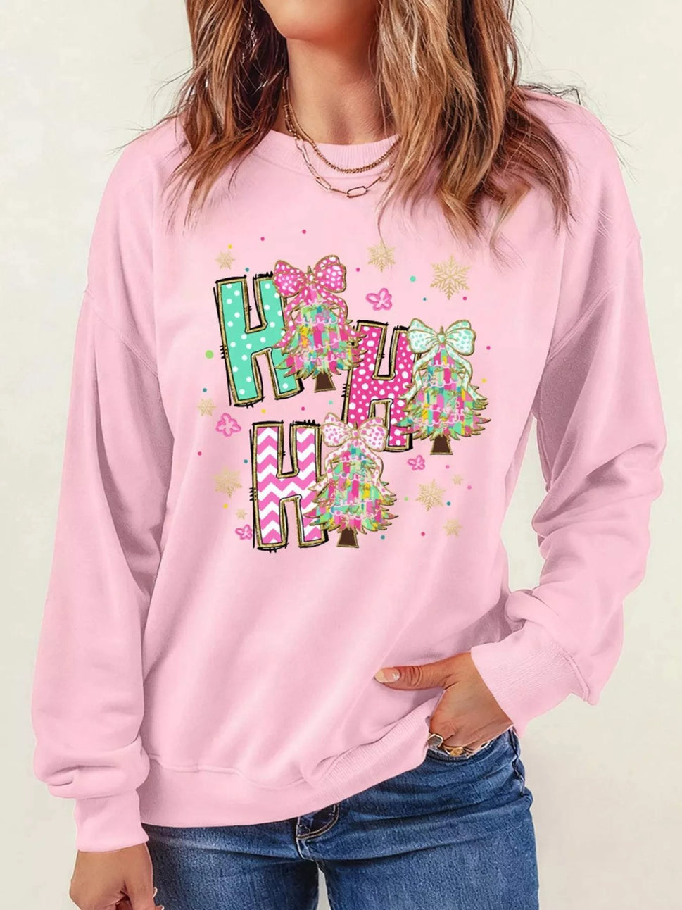 HO HO HO Christmas Tree Graphic Pullover Sweatshirt