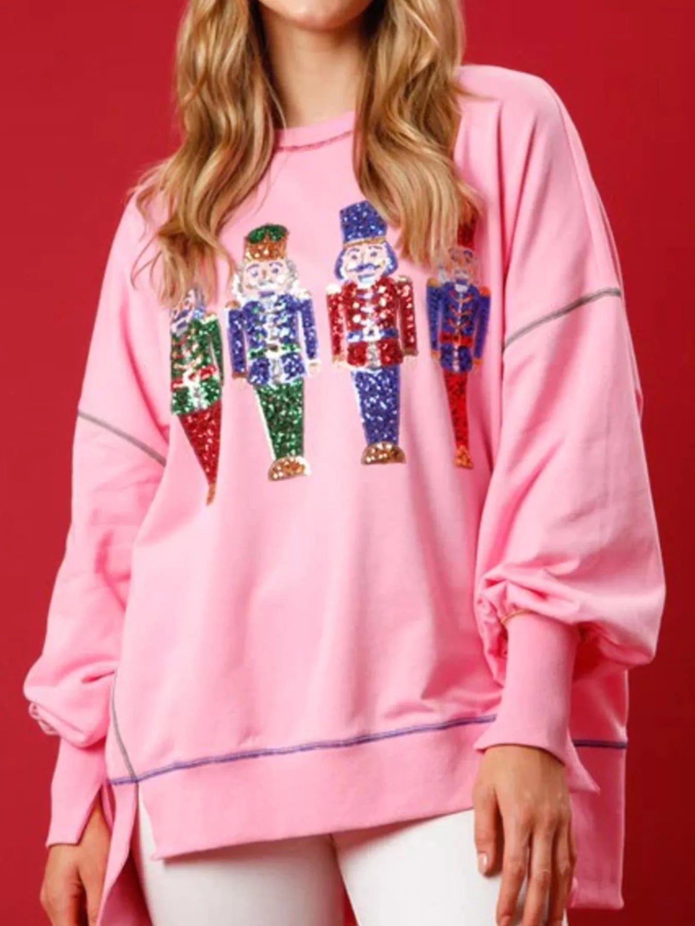 Christmas Nutcracker Sequin Round Neck Sweatshirt