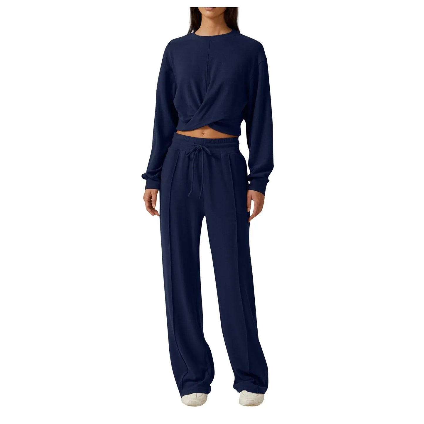 Tracksuit Women Wrapped Knot Cropped Sweatshirts 2 Piece Outfits Women Sweatpant Sets Autumn Casual Baggy Jogging Matching Sets