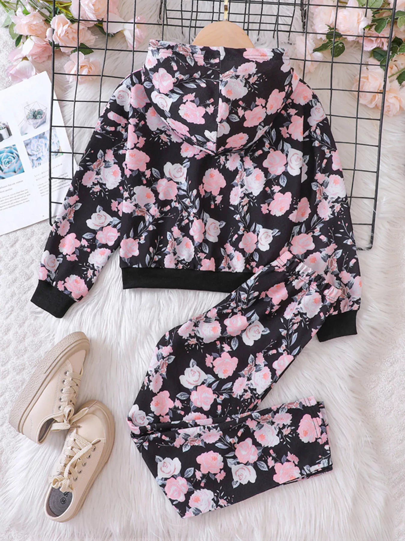 Children's Floral Print Hoodie & Pants Set