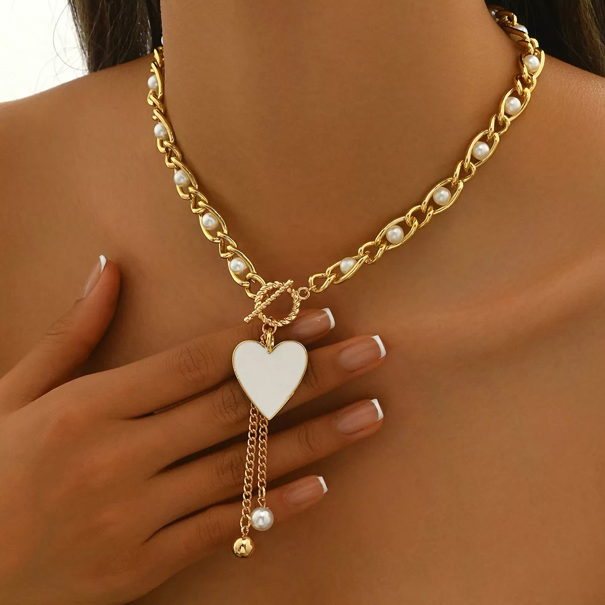 18K Gold-Plated Pearl Heart Necklace