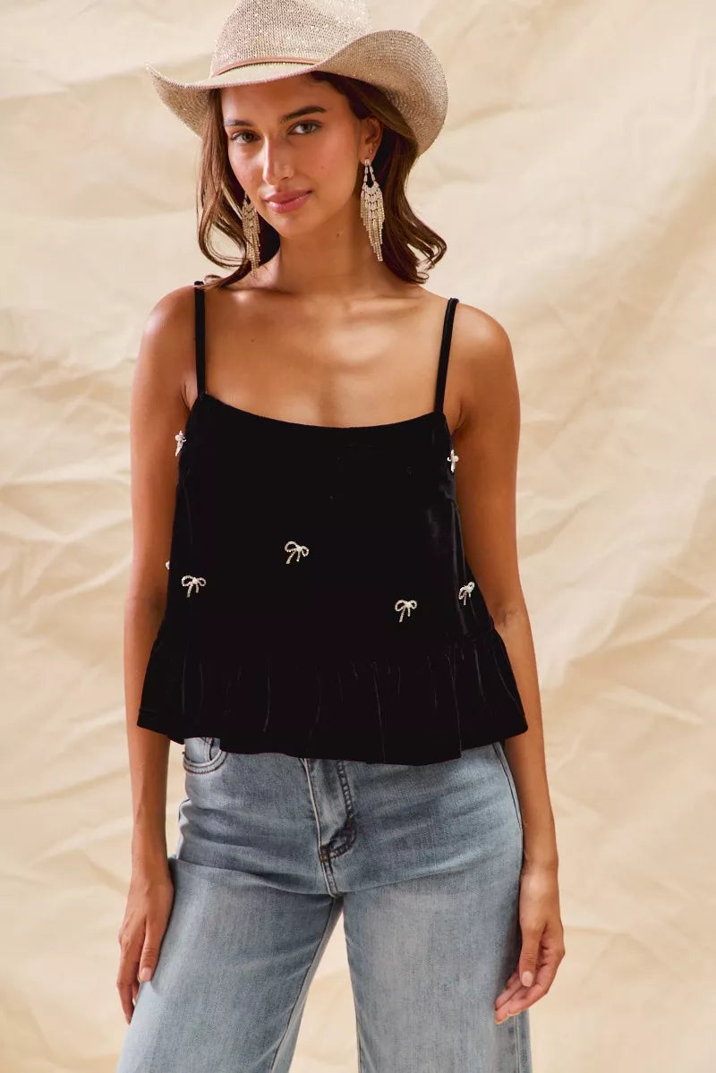 SO ME Holiday Velvet Ribbon Rhinestone Christmas Top