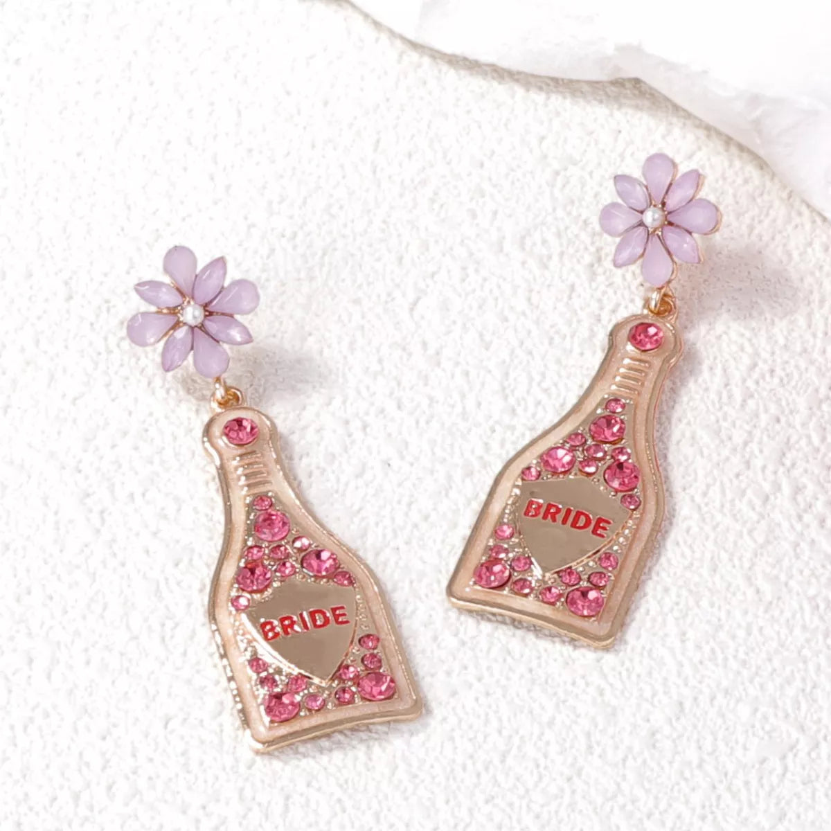 Bride Champagne Bottle Dangle Earrings