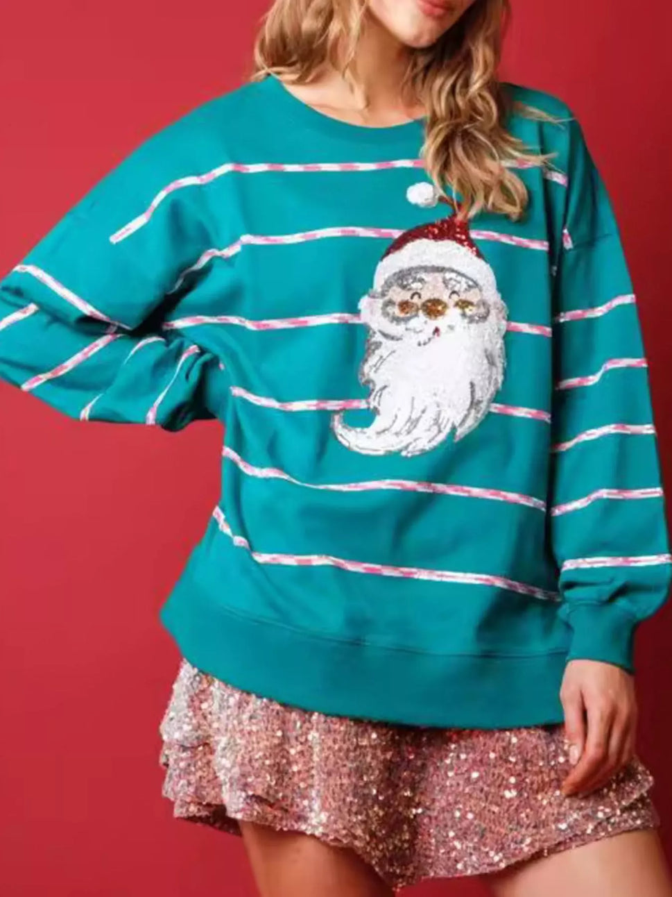 Christmas Santa Striped Long Sleeve Sweatshirt