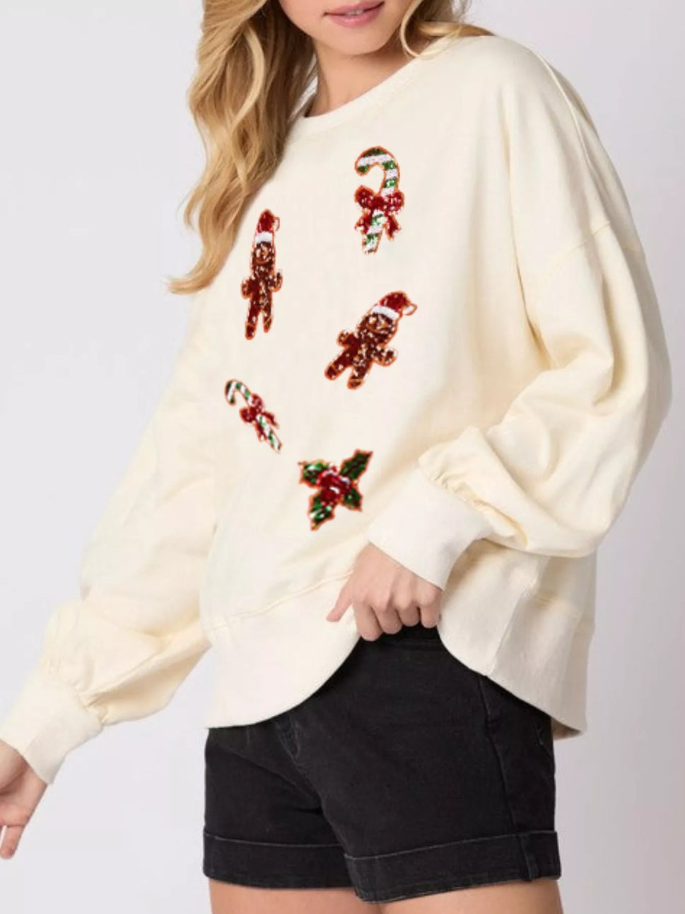Christmas Holiday Sequined Gingerbread Sweatshirt