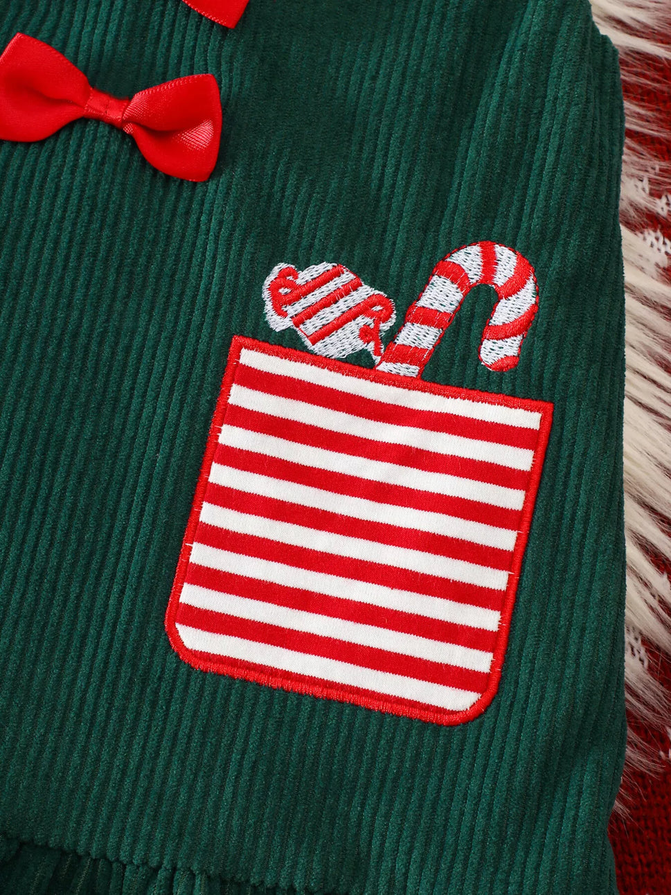 Children's Christmas Striped Bodysuit and Dress Set with Headband