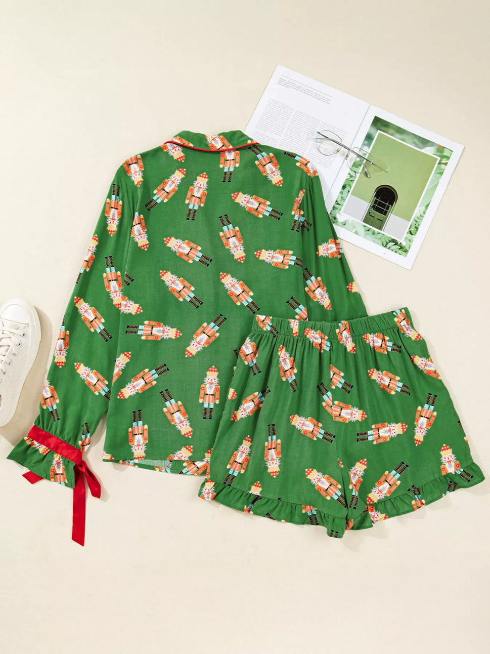 Christmas Nutcracker Button Up Top and Shorts Lounge Set