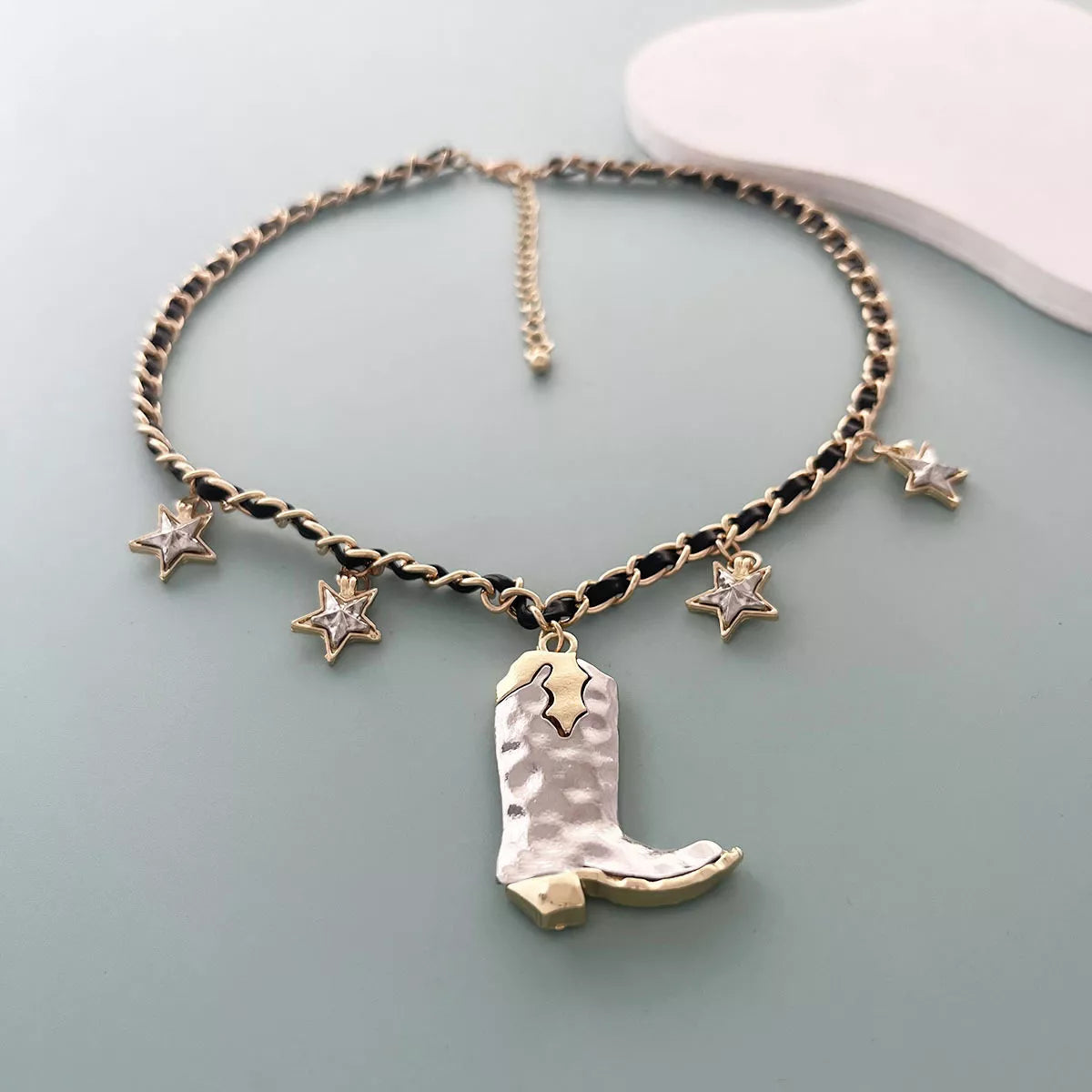 Western Style Star Charm Boot Pendant Necklace