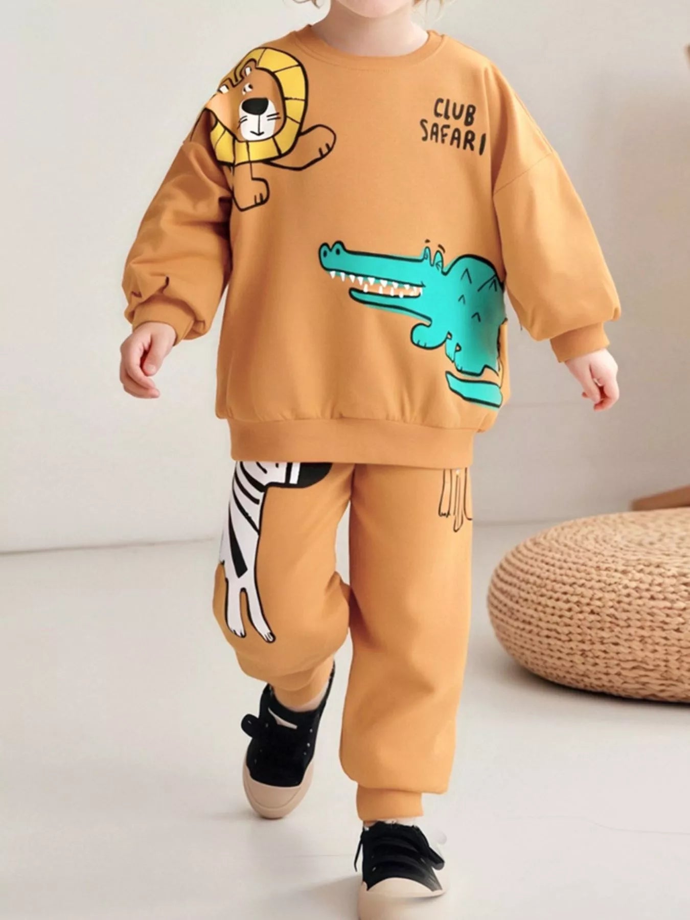 Children's Animal Round Neck Sweatshirt and Pants Set