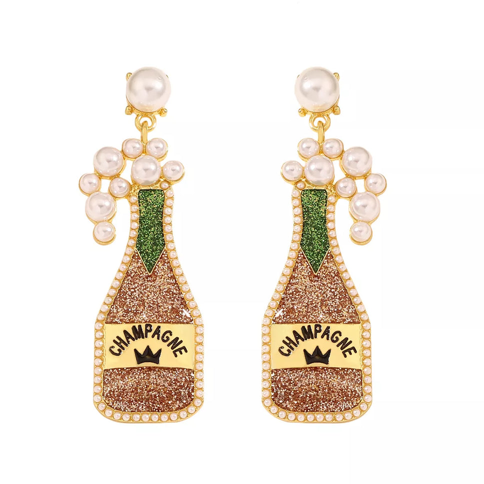 Champagne Bottle Earrings with Pearls