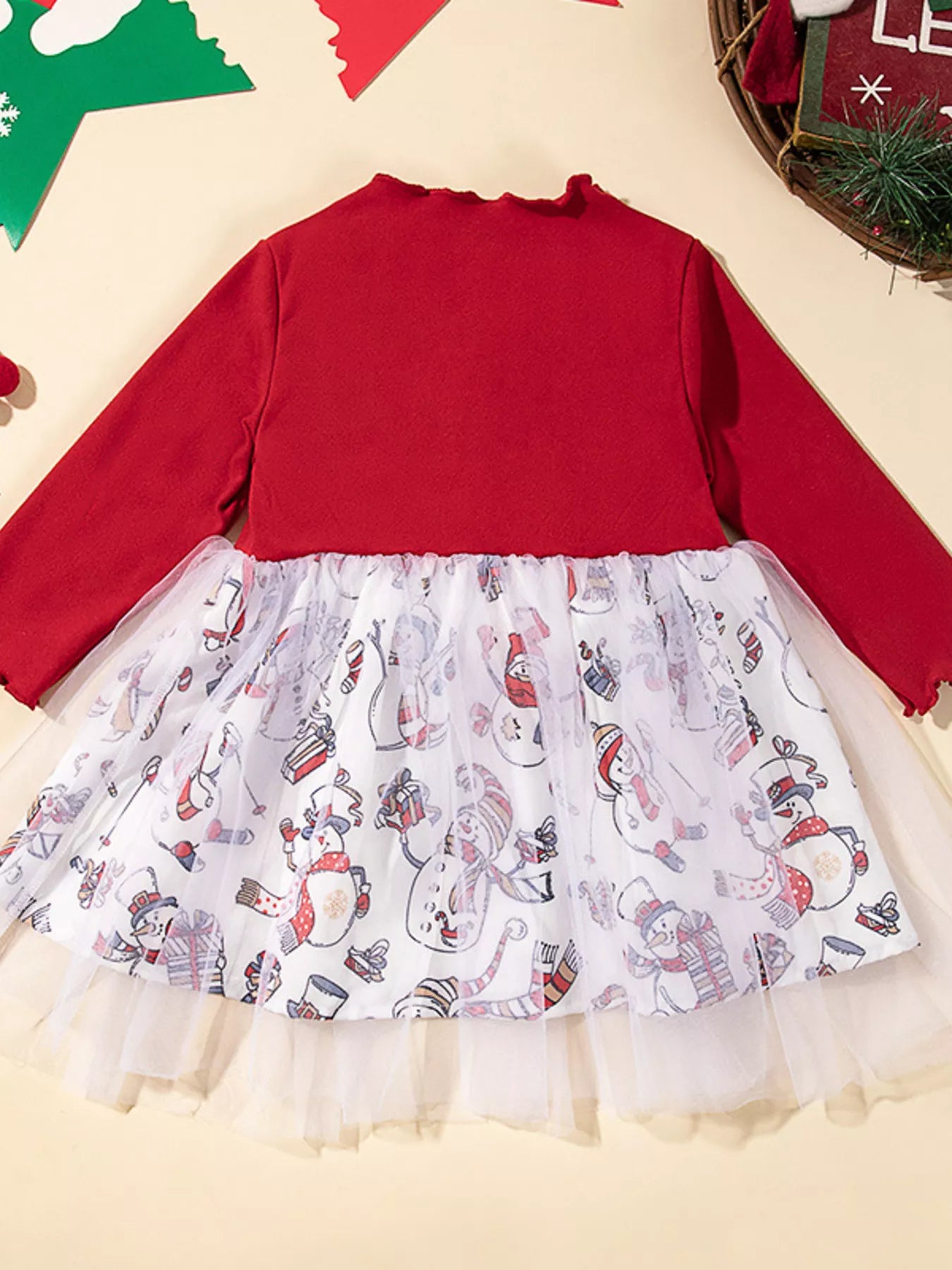 Children's Christmas Snowman Print Tulle Dress