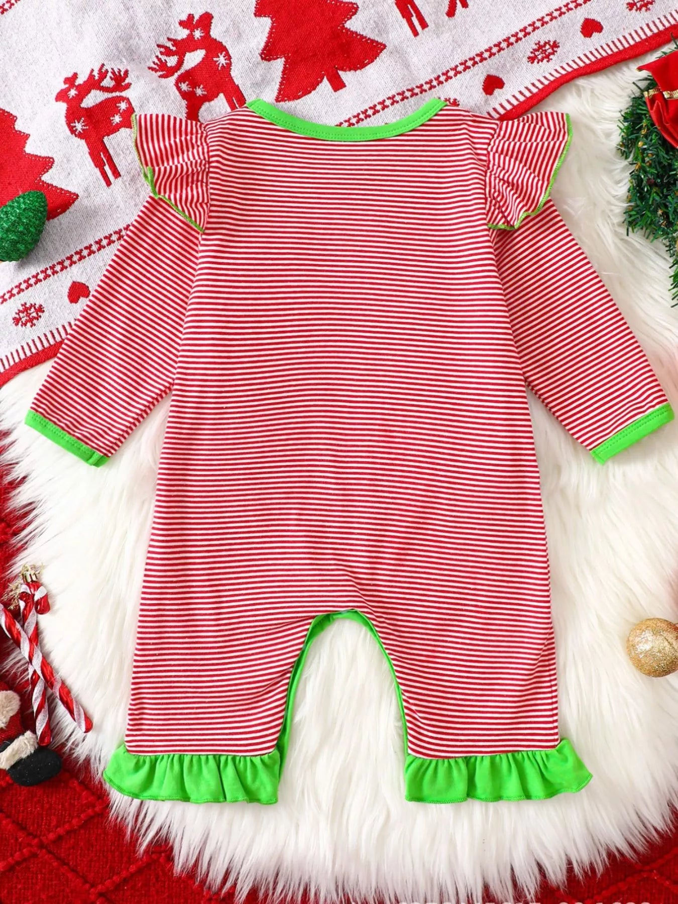 Children's Christmas-Themed Striped Snapped Legs Jumpsuit