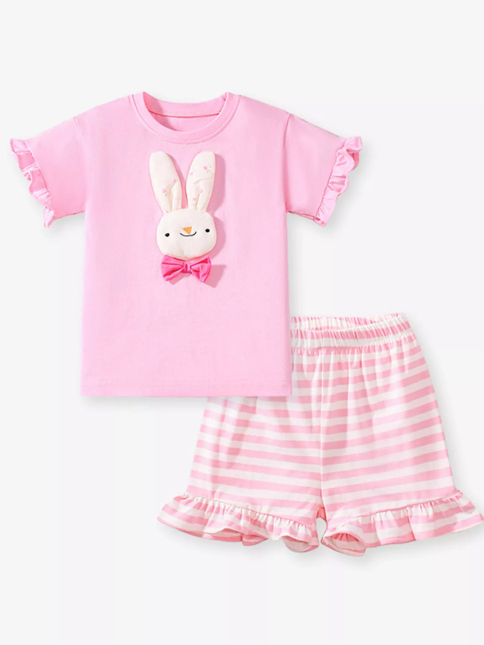 Children's Cute Bunny Applique Ruffle Trim Set