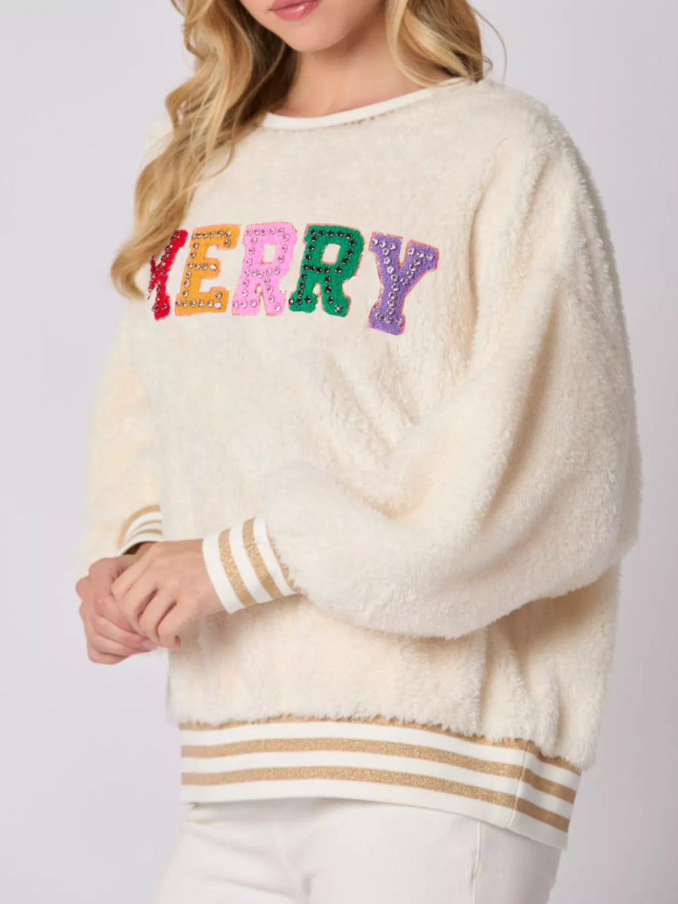Rhinestone Merry Christmas Round Neck Sweatshirt