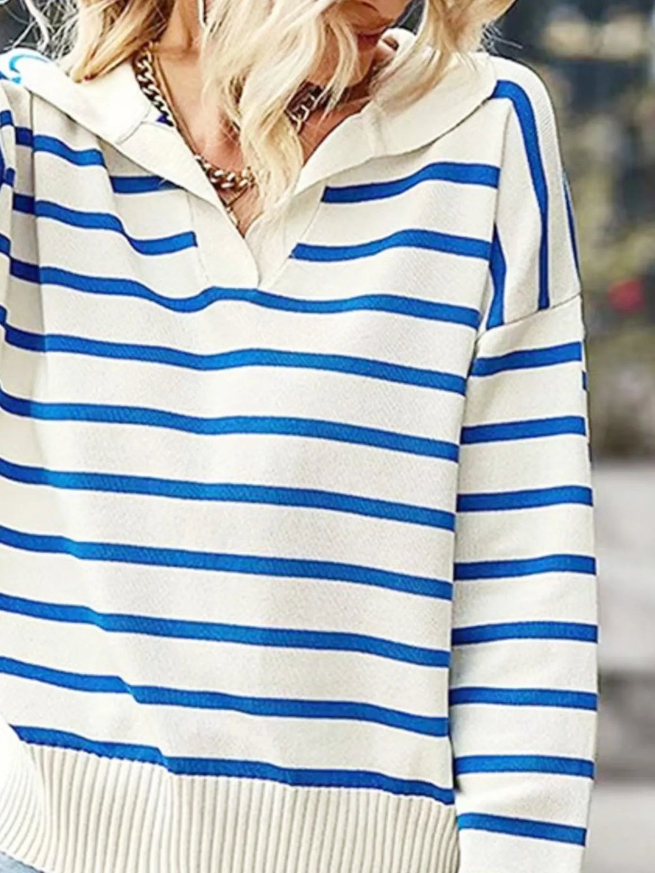 Ribbed Hem Long Sleeve Striped Sweater