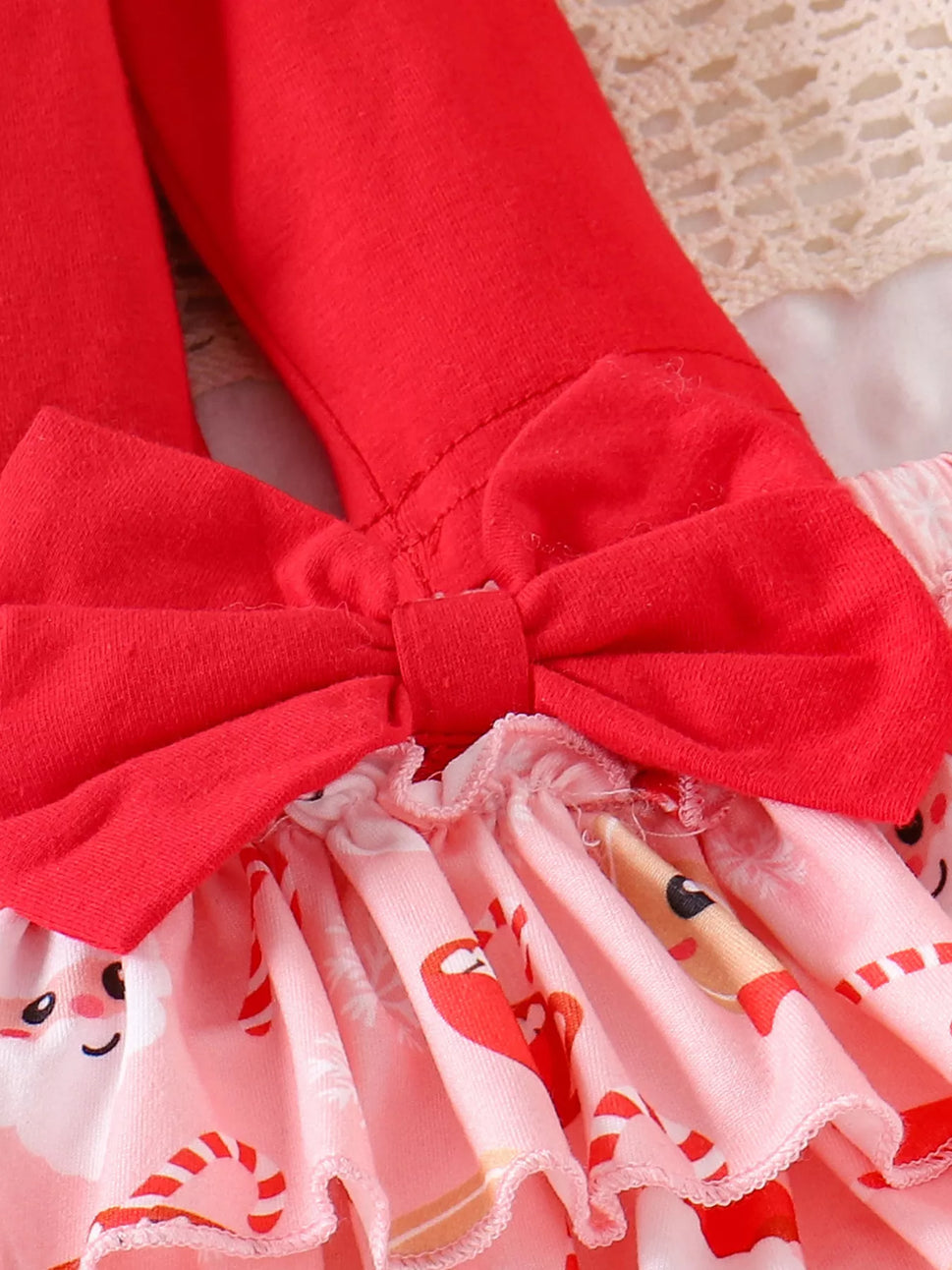 Children's Christmas Ruffled Long Sleeve Top and Skirt Set with Headband