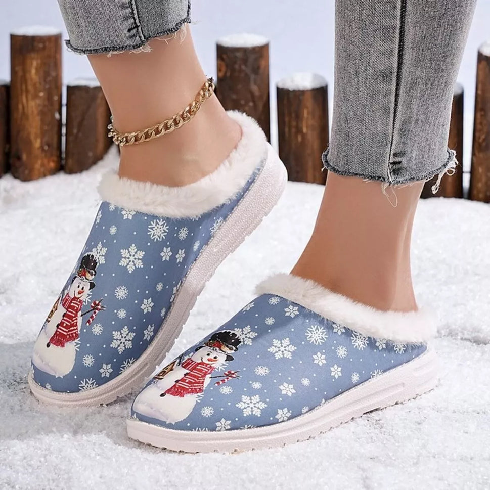 Christmas Snowman Plush Lined Slippers